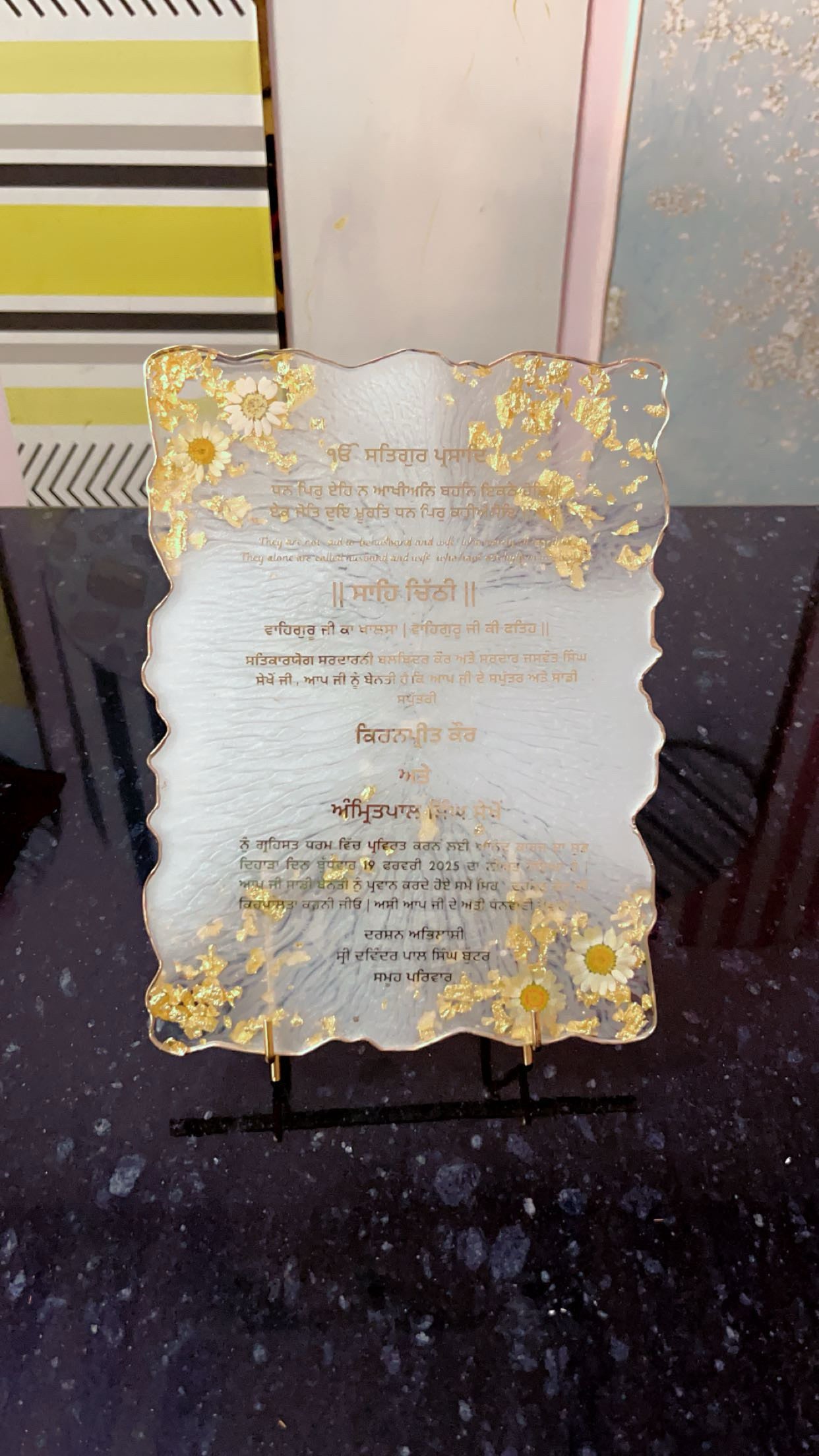 Handcrafted Resin Saahi Chithi Wedding Keepsake