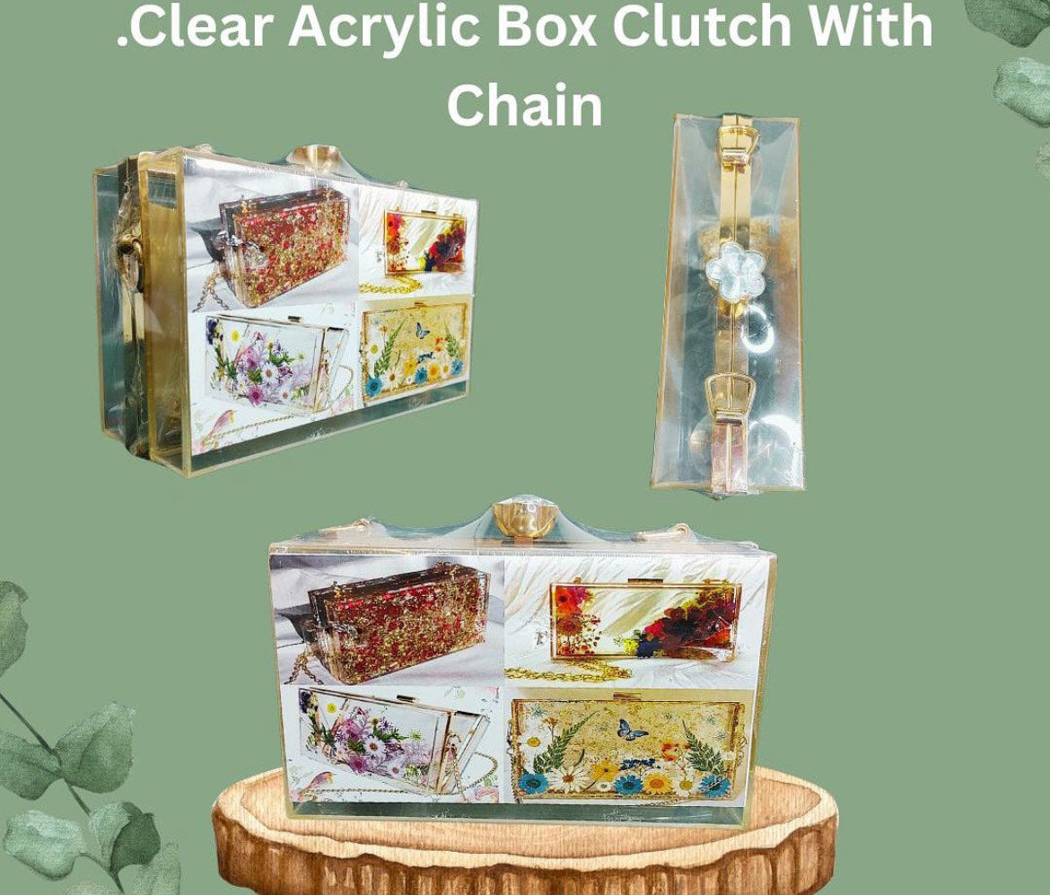 Acrylic Box  Clutch with chain