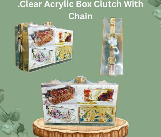 Acrylic Box  Clutch with chain